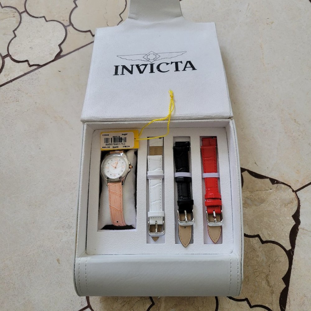 NWT Invicta Women's Angel 32.5mm Stainless Steel and Leather Strap Quartz Watch